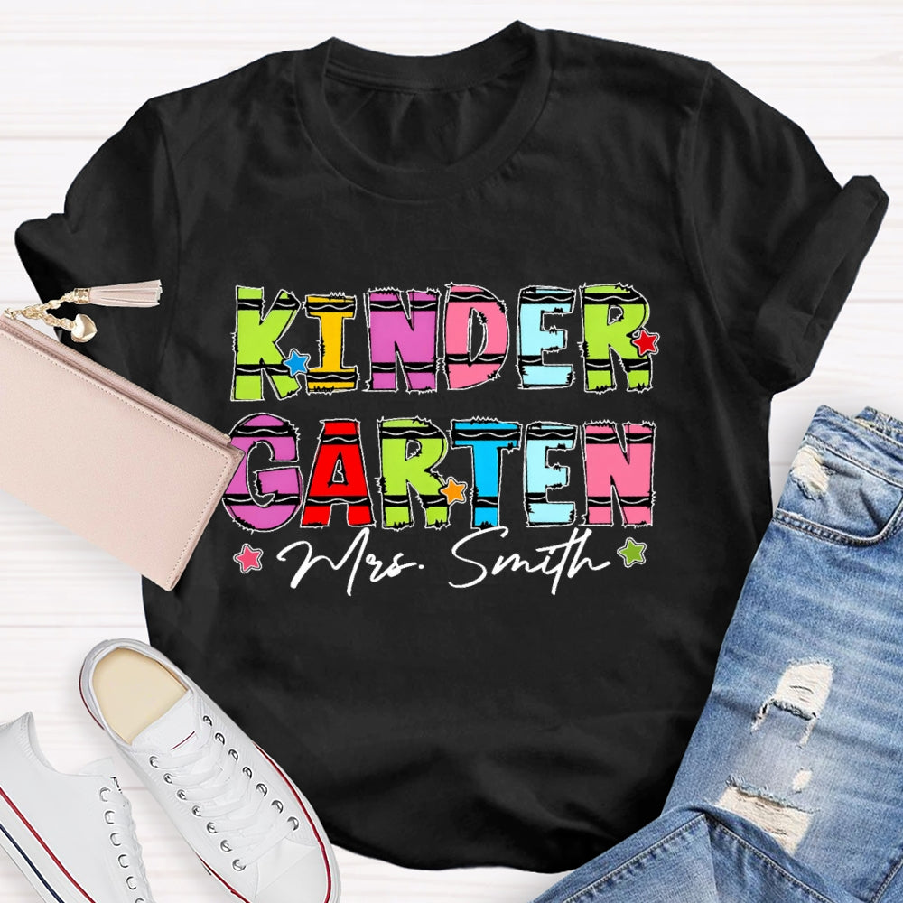 Personalized Name And Grade Kindergarten Stars Funny T-shirt