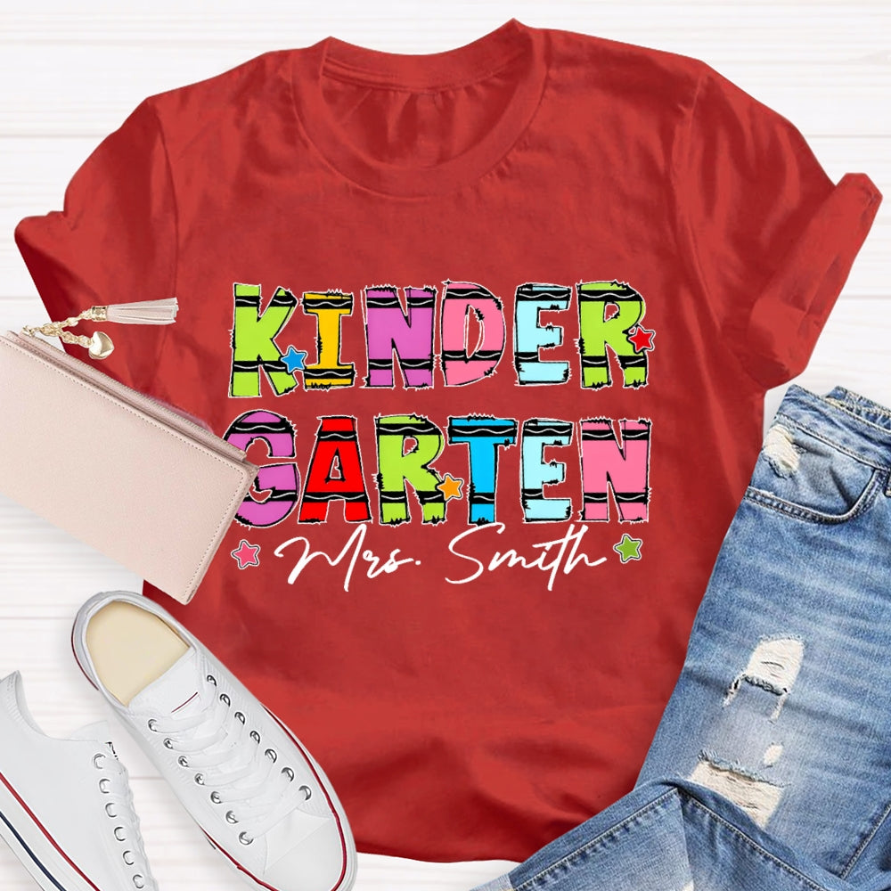 Personalized Name And Grade Kindergarten Stars Funny T-shirt