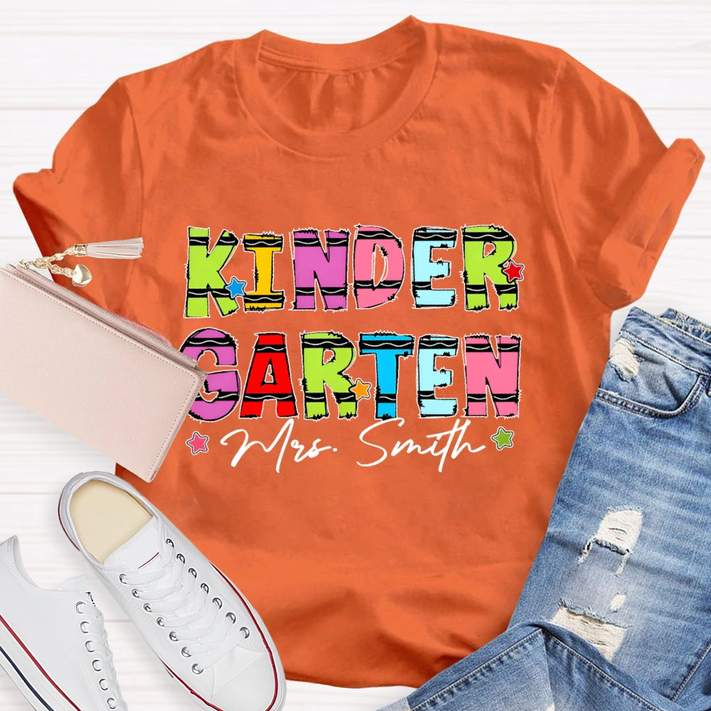 Personalized Name And Grade Kindergarten Stars Funny T-shirt