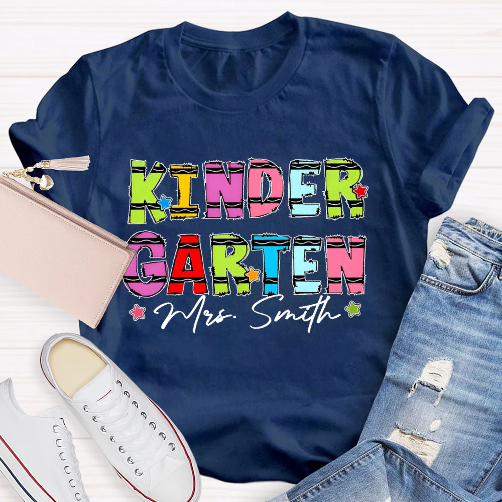 Personalized Name And Grade Kindergarten Stars Funny T-shirt
