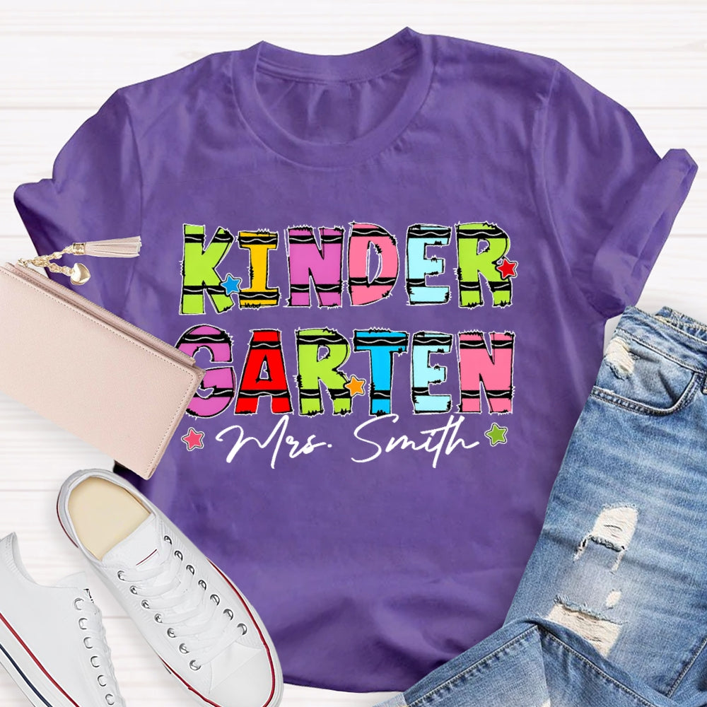 Personalized Name And Grade Kindergarten Stars Funny T-shirt