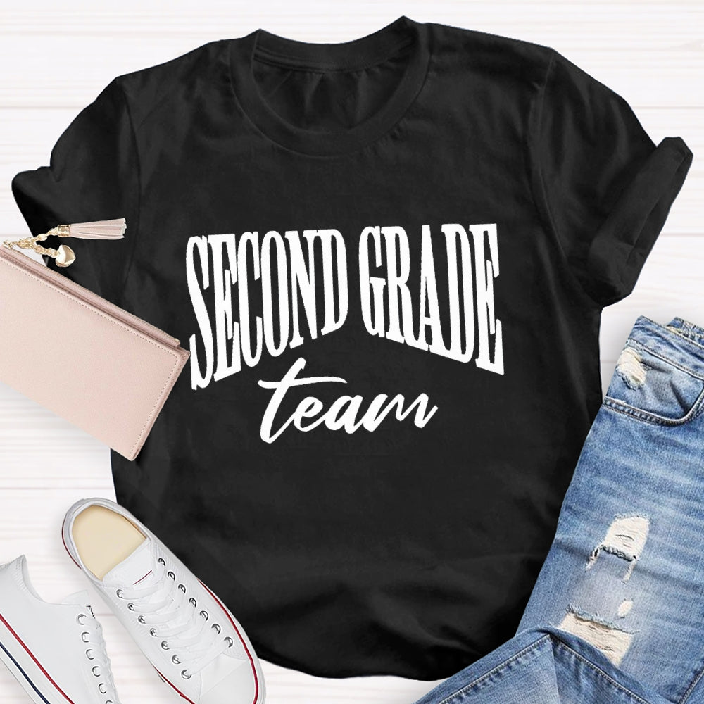 Personalized Grade Second Grade Team Slanted Letter Design T-Shirt