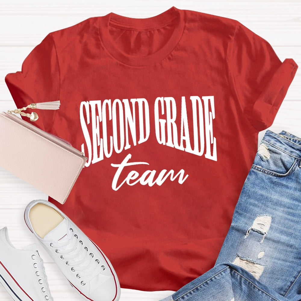 Personalized Grade Second Grade Team Slanted Letter Design T-Shirt