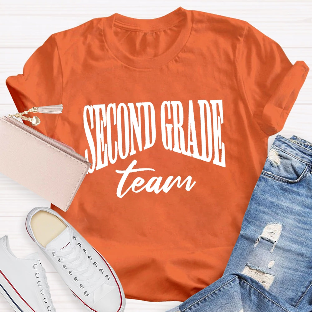 Personalized Grade Second Grade Team Slanted Letter Design T-Shirt
