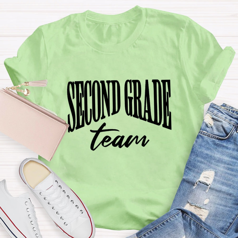 Personalized Grade Second Grade Team Slanted Letter Design T-Shirt