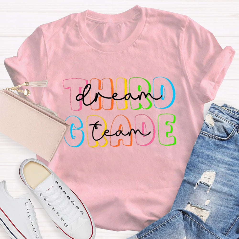 Personalized Grade Dream Team Colorful Hollow Letters T-Shirt