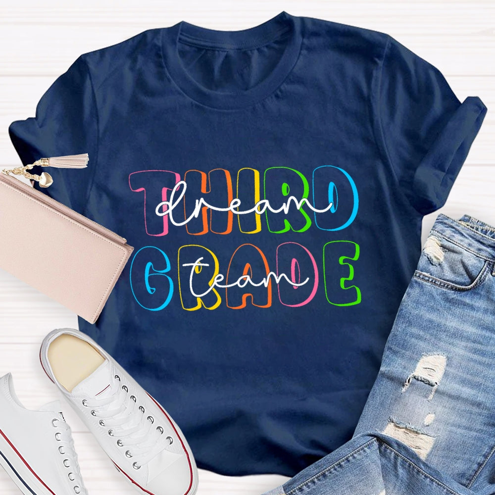 Personalized Grade Dream Team Colorful Hollow Letters T-Shirt