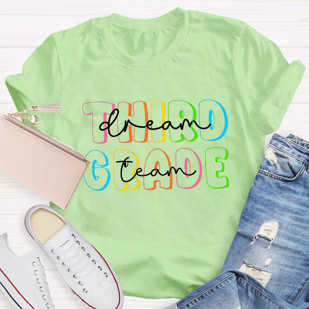 Personalized Grade Dream Team Colorful Hollow Letters T-Shirt