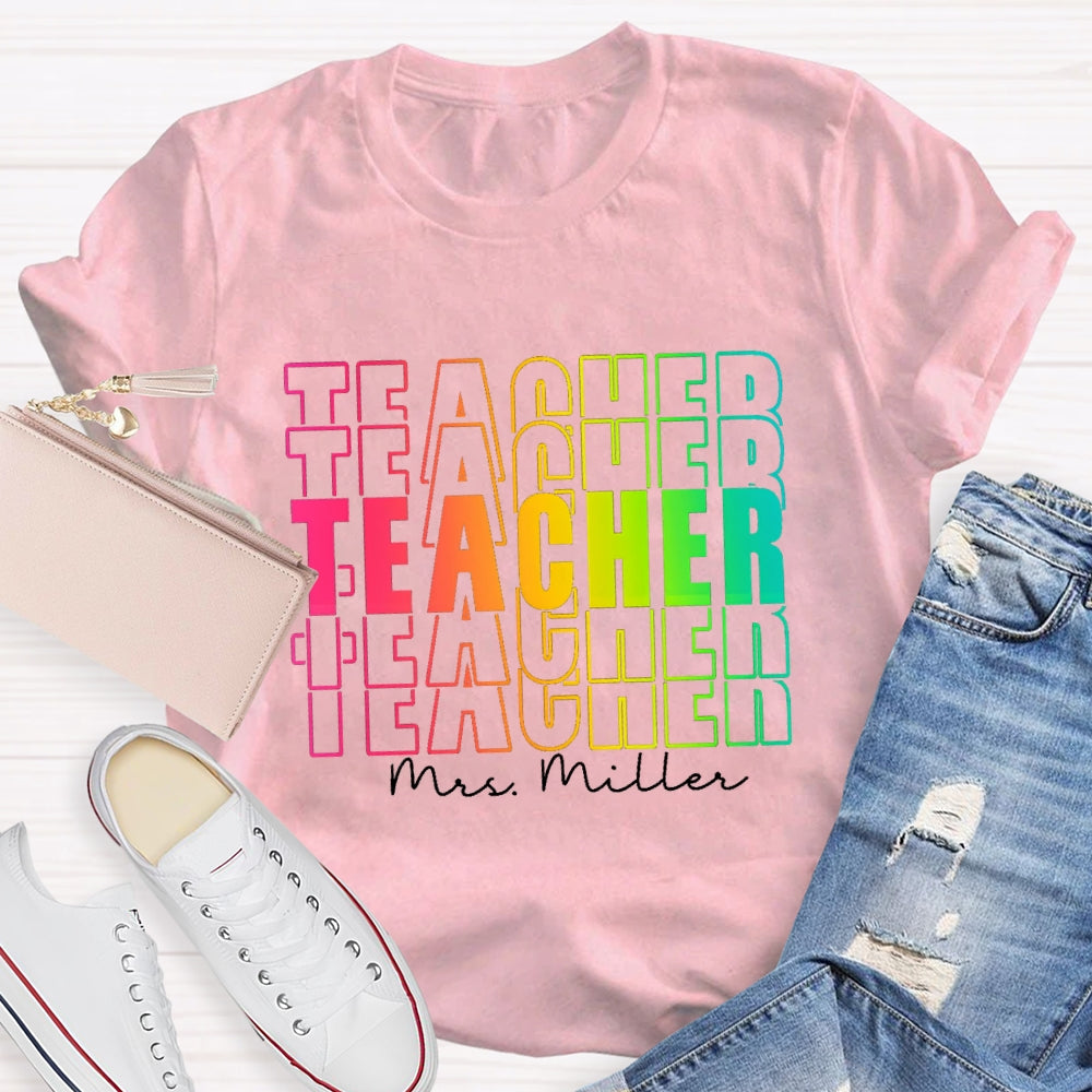 Personalized Name Colorful Hollow Teacher T-Shirt