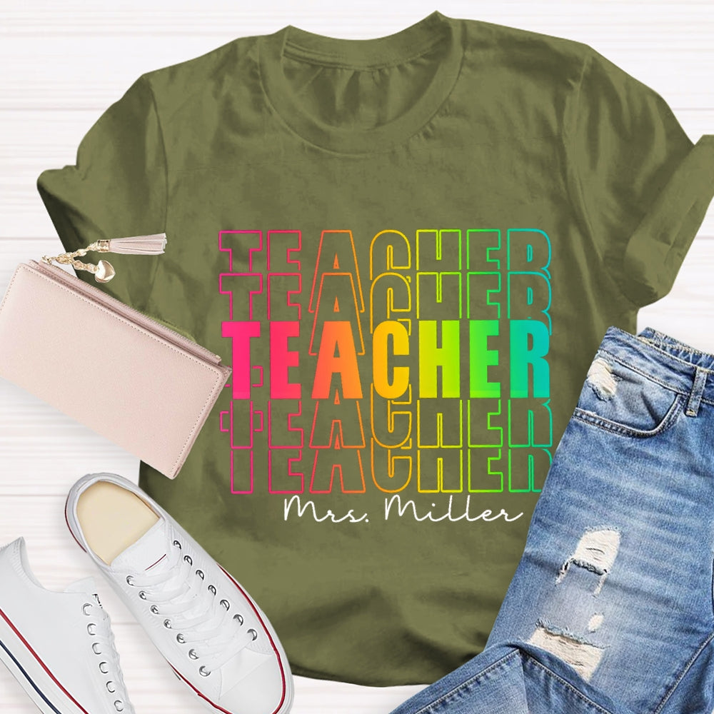 Personalized Name Colorful Hollow Teacher T-Shirt