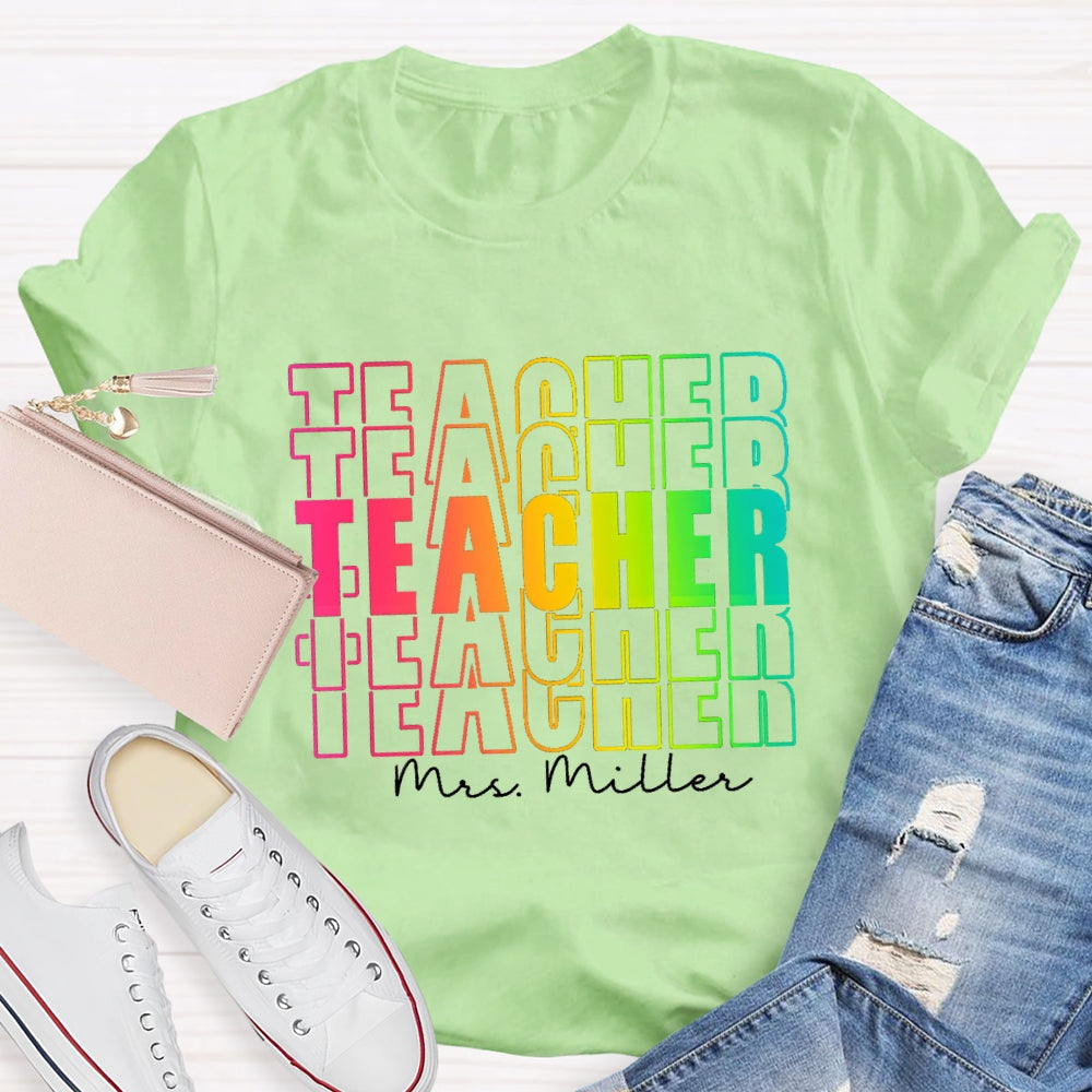 Personalized Name Colorful Hollow Teacher T-Shirt