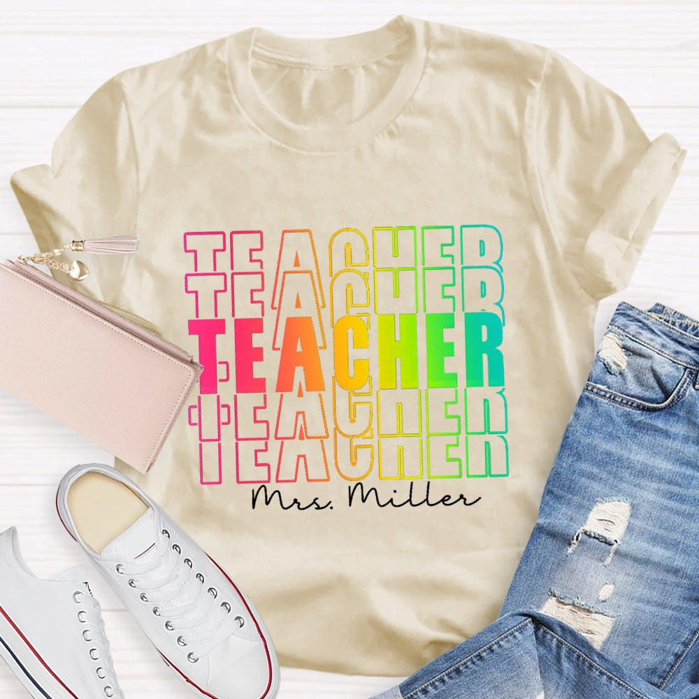 Personalized Name Colorful Hollow Teacher T-Shirt