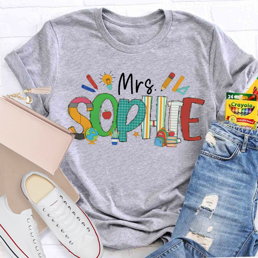 Personalized Name Colorful Fonts And Small Lights Teacher T-shirt