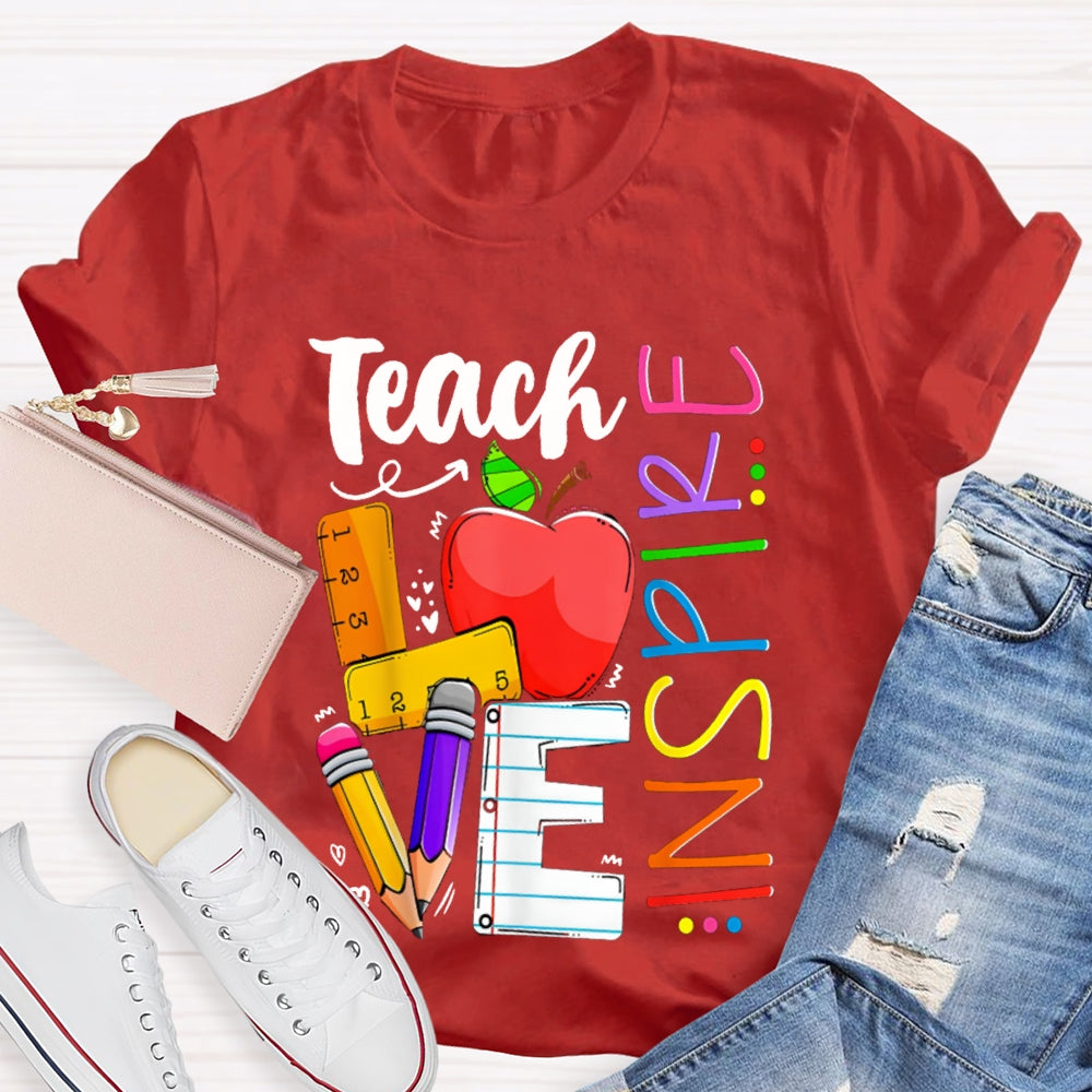 Teach Love Inspire Apple And Colored Fonts T-shirt