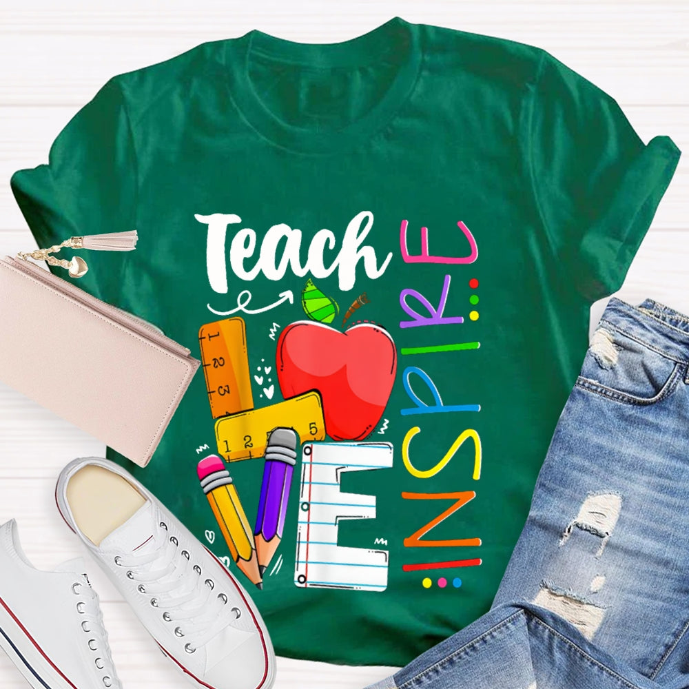 Teach Love Inspire Apple And Colored Fonts T-shirt
