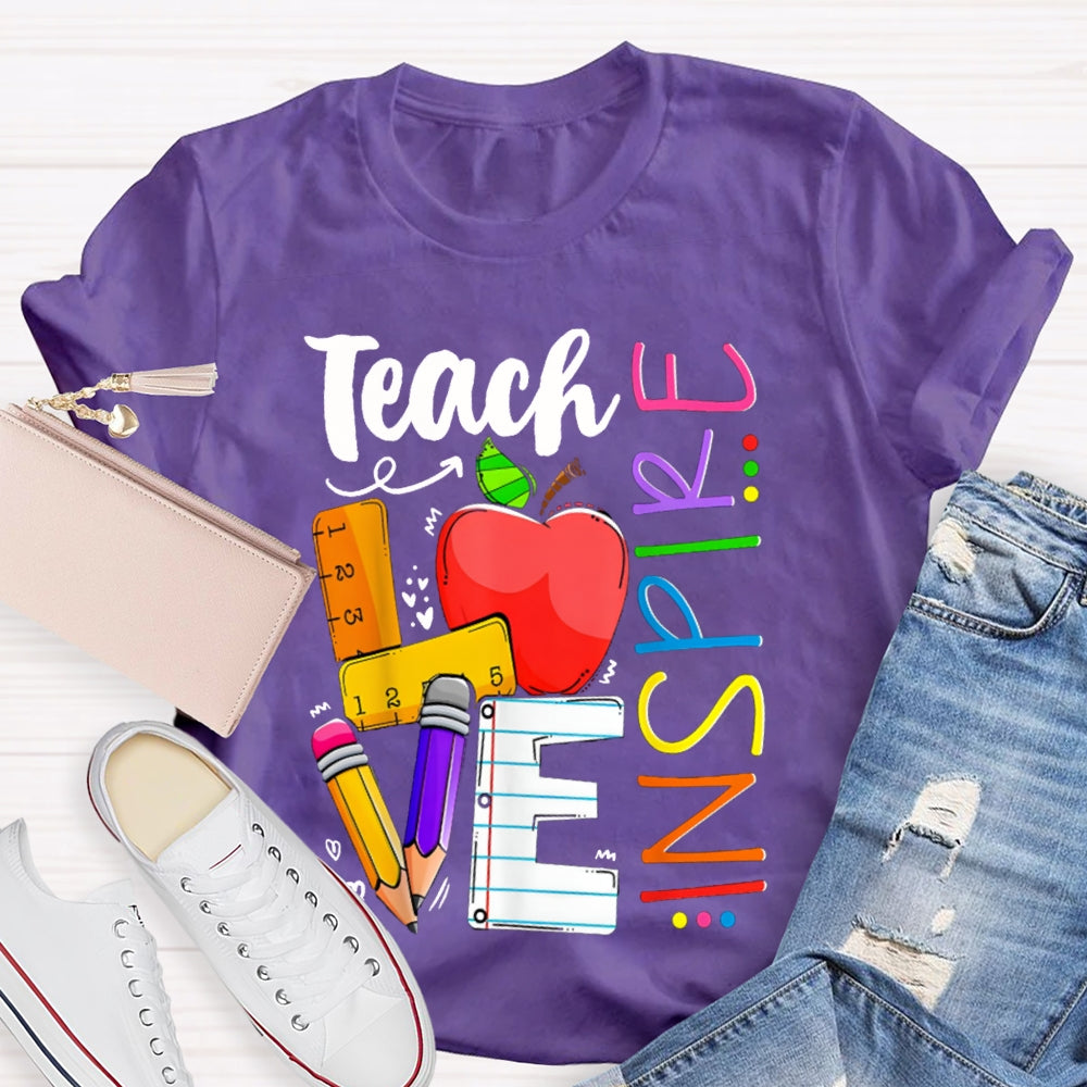 Teach Love Inspire Apple And Colored Fonts T-shirt