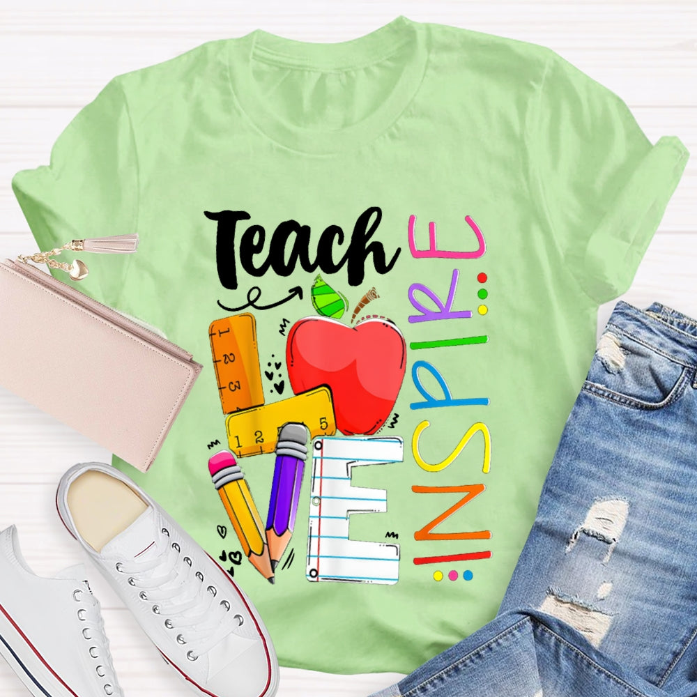 Teach Love Inspire Apple And Colored Fonts T-shirt