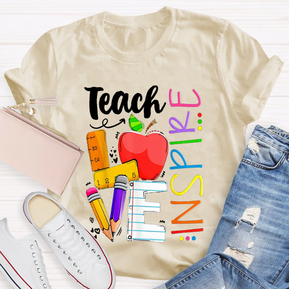 Teach Love Inspire Apple And Colored Fonts T-shirt