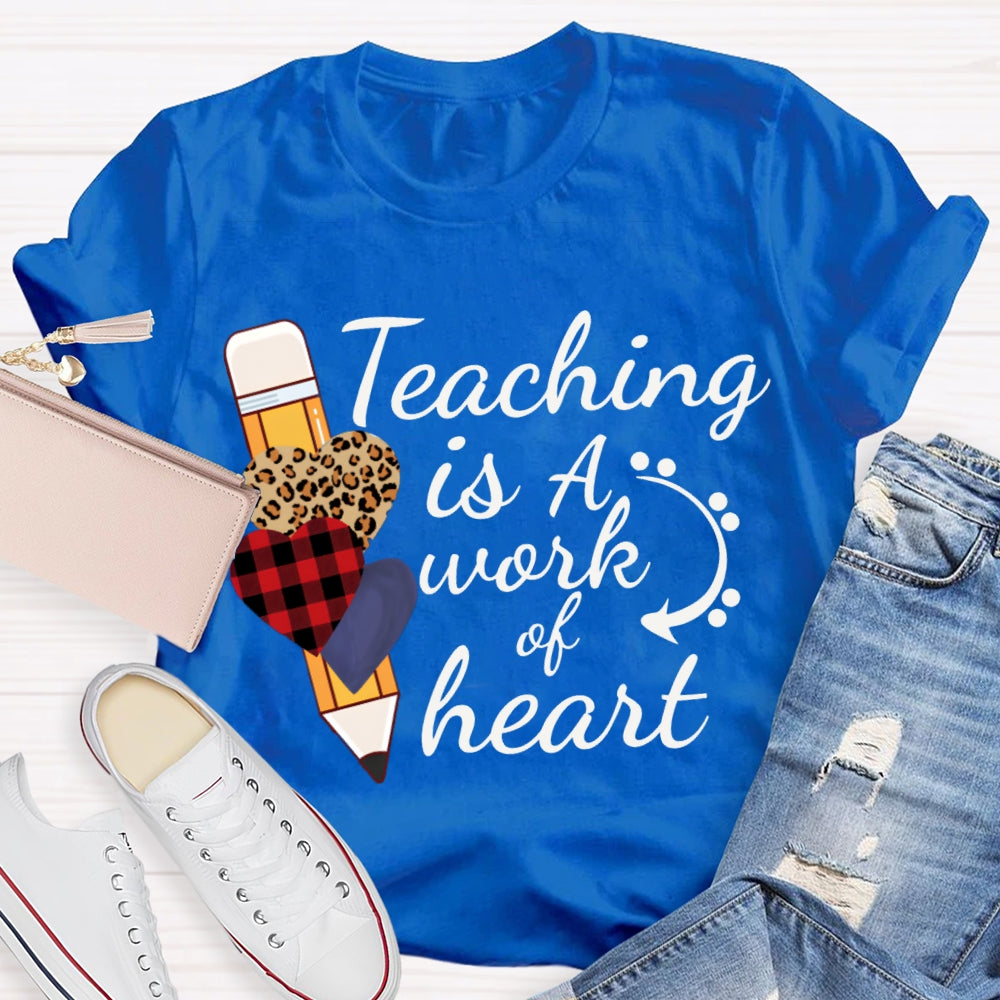 Teaching Is A Work Of Heart Leopard Print Heart Pencil T-shirt