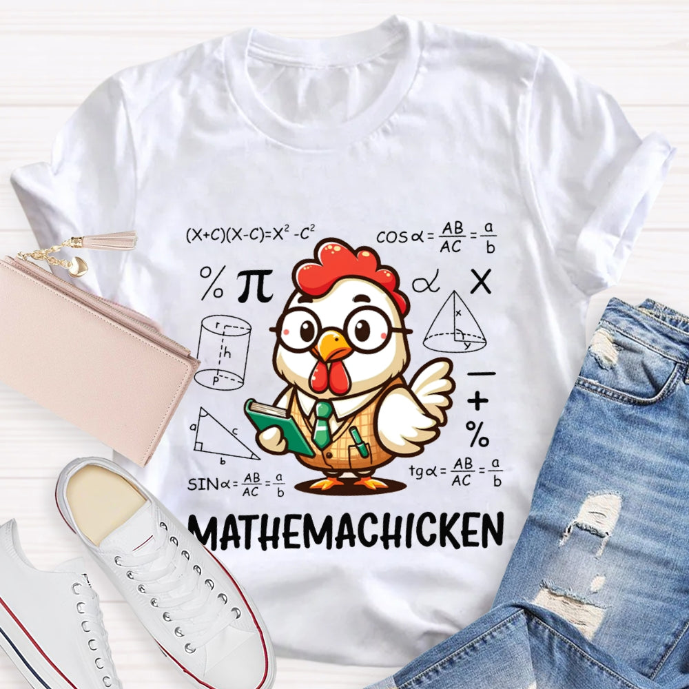 A Cute Little Rooster Solving Math Problems Mathemachicken T-shirt