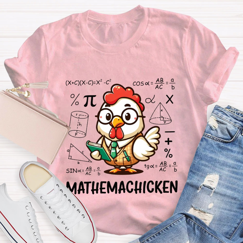 A Cute Little Rooster Solving Math Problems Mathemachicken T-shirt