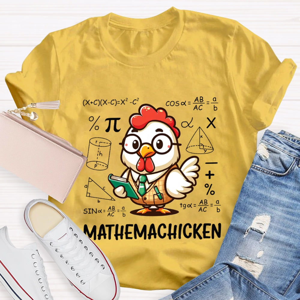 A Cute Little Rooster Solving Math Problems Mathemachicken T-shirt