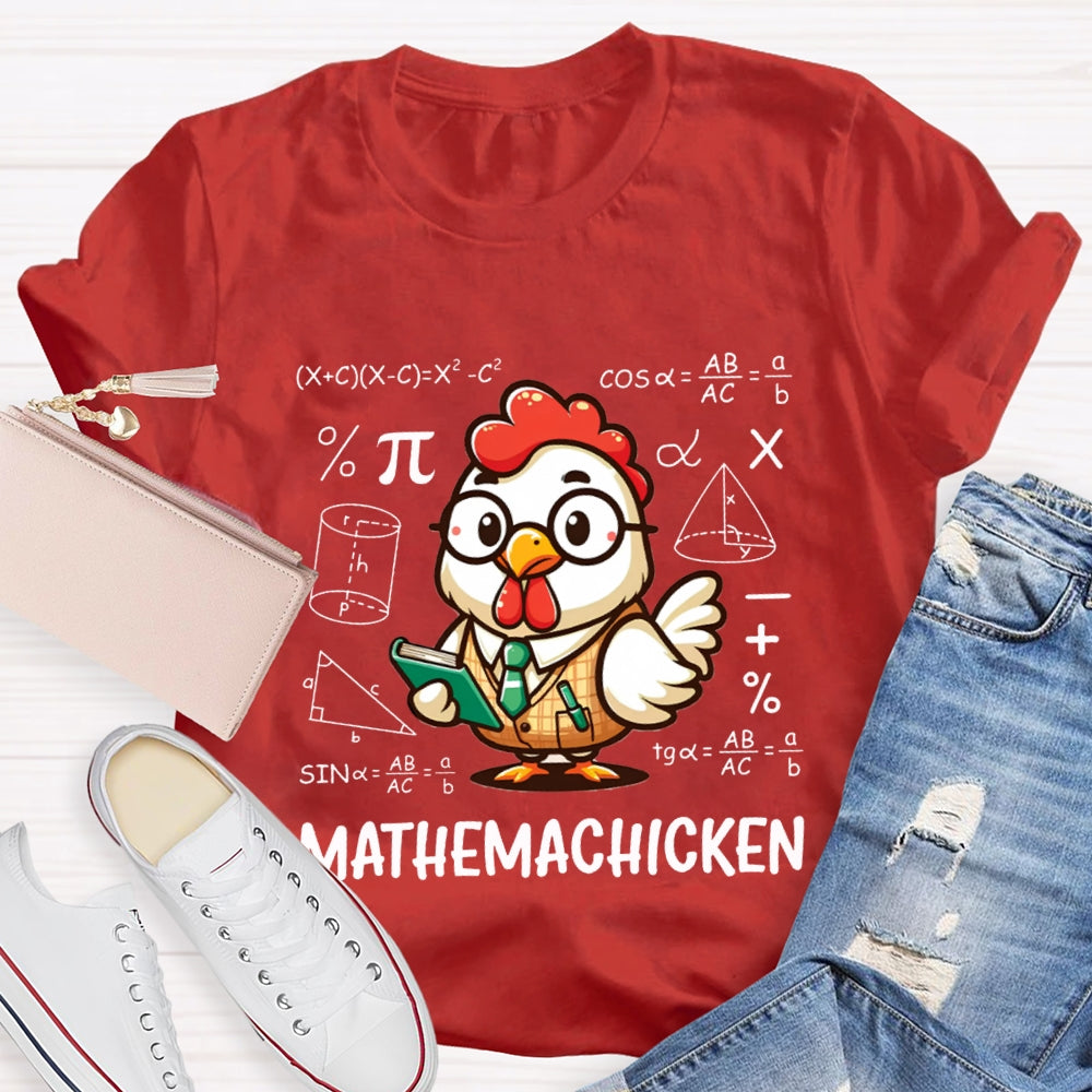 A Cute Little Rooster Solving Math Problems Mathemachicken T-shirt