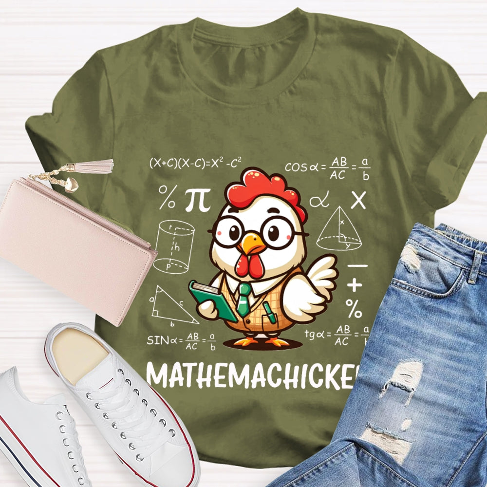 A Cute Little Rooster Solving Math Problems Mathemachicken T-shirt