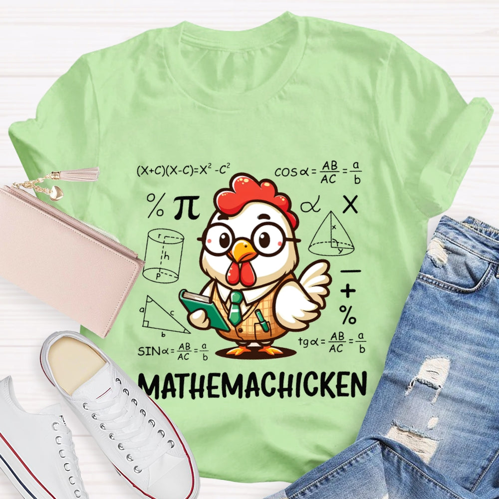 A Cute Little Rooster Solving Math Problems Mathemachicken T-shirt