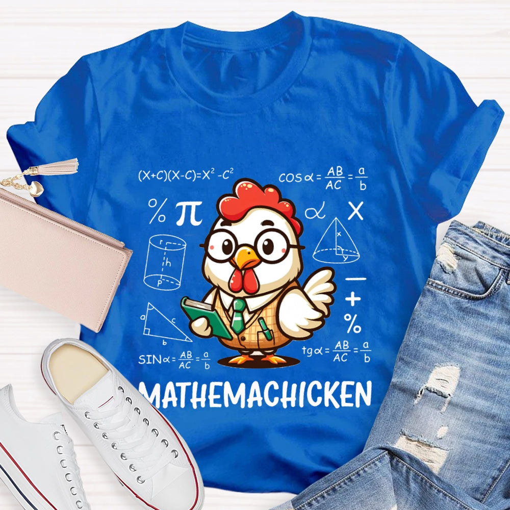 A Cute Little Rooster Solving Math Problems Mathemachicken T-shirt