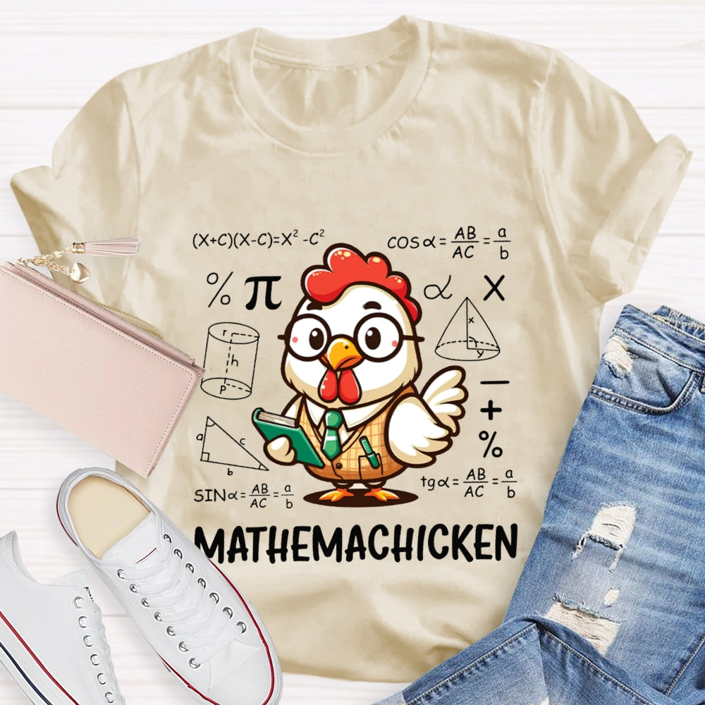 A Cute Little Rooster Solving Math Problems Mathemachicken T-shirt