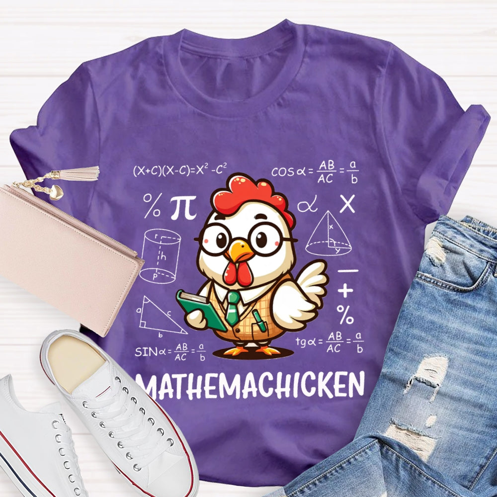 A Cute Little Rooster Solving Math Problems Mathemachicken T-shirt