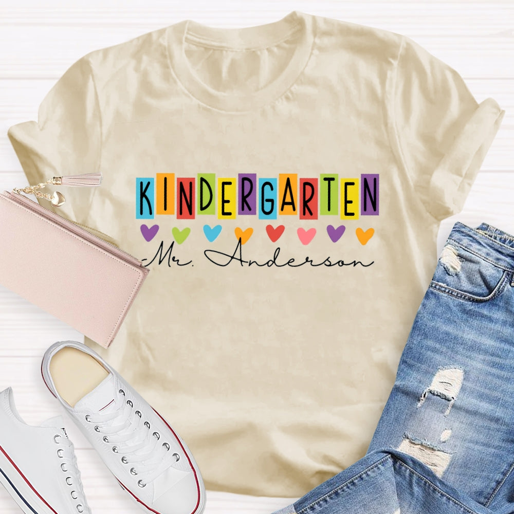 Personalized Grade And Name Colorful Letter And Heart T-Shirt