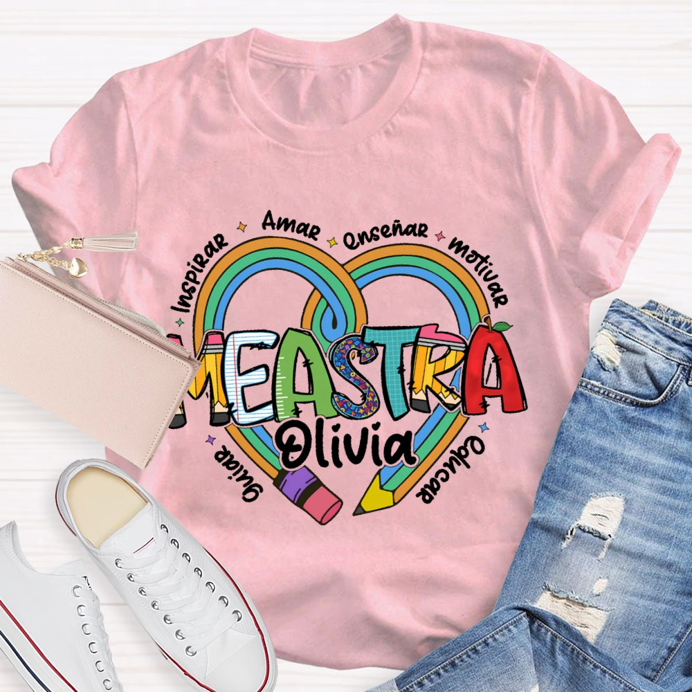 Personalized Name Amar Inspirar EnseñAr Motivar Educar Guiar Spanish Teacher T-shirt