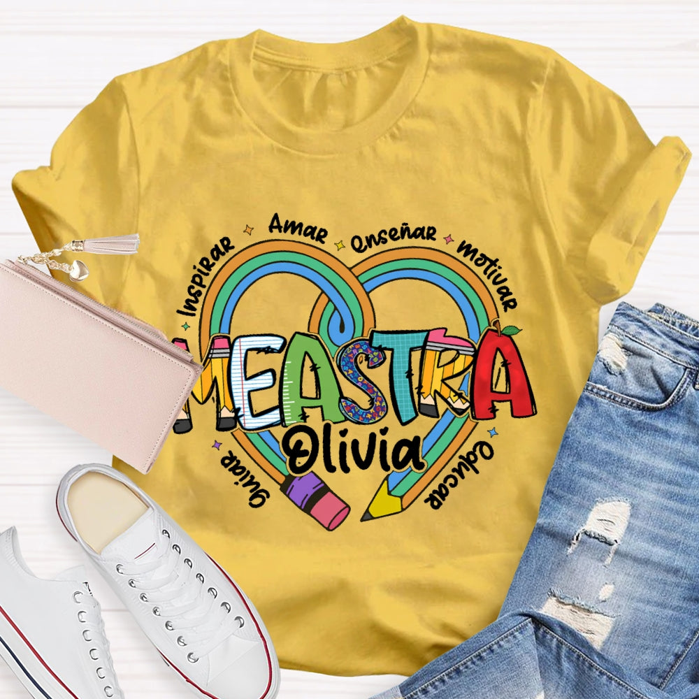 Personalized Name Amar Inspirar EnseñAr Motivar Educar Guiar Spanish Teacher T-shirt