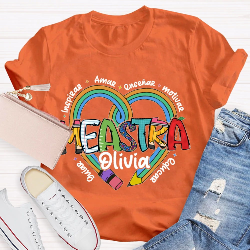 Personalized Name Amar Inspirar EnseñAr Motivar Educar Guiar Spanish Teacher T-shirt