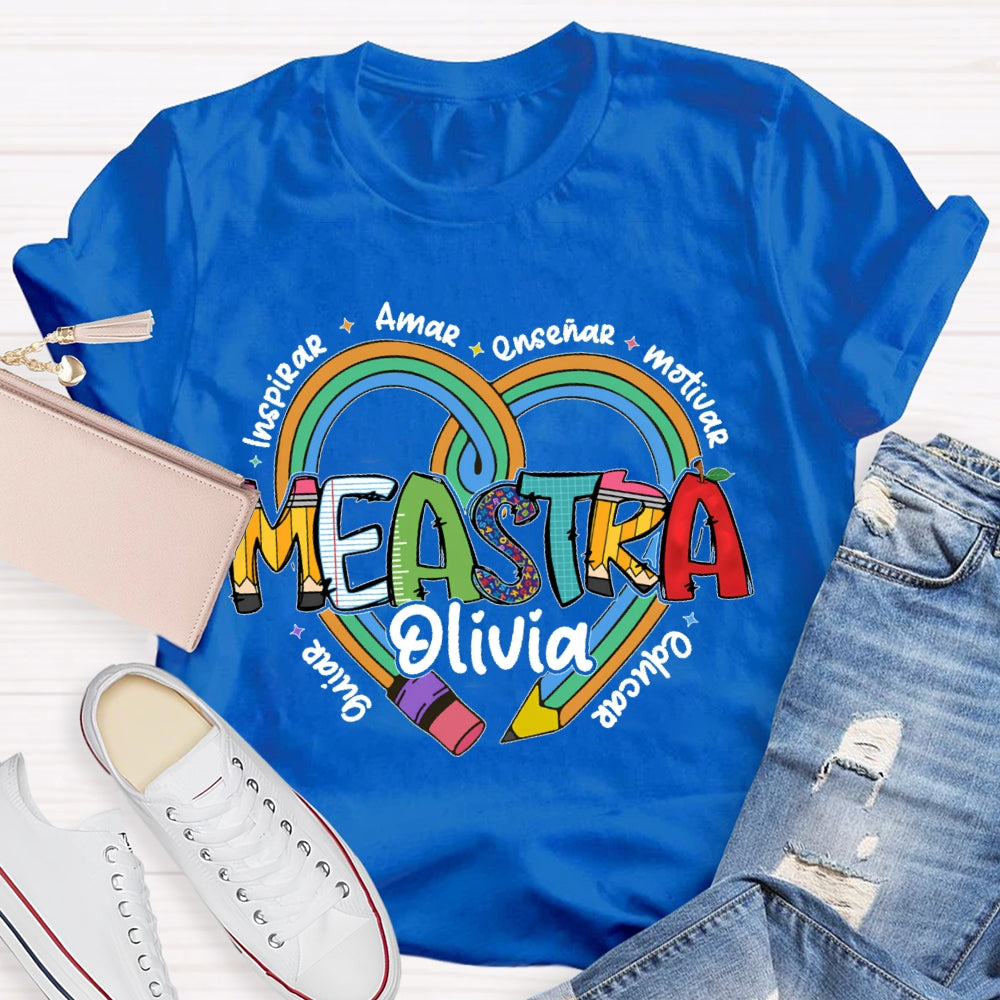 Personalized Name Amar Inspirar EnseñAr Motivar Educar Guiar Spanish Teacher T-shirt