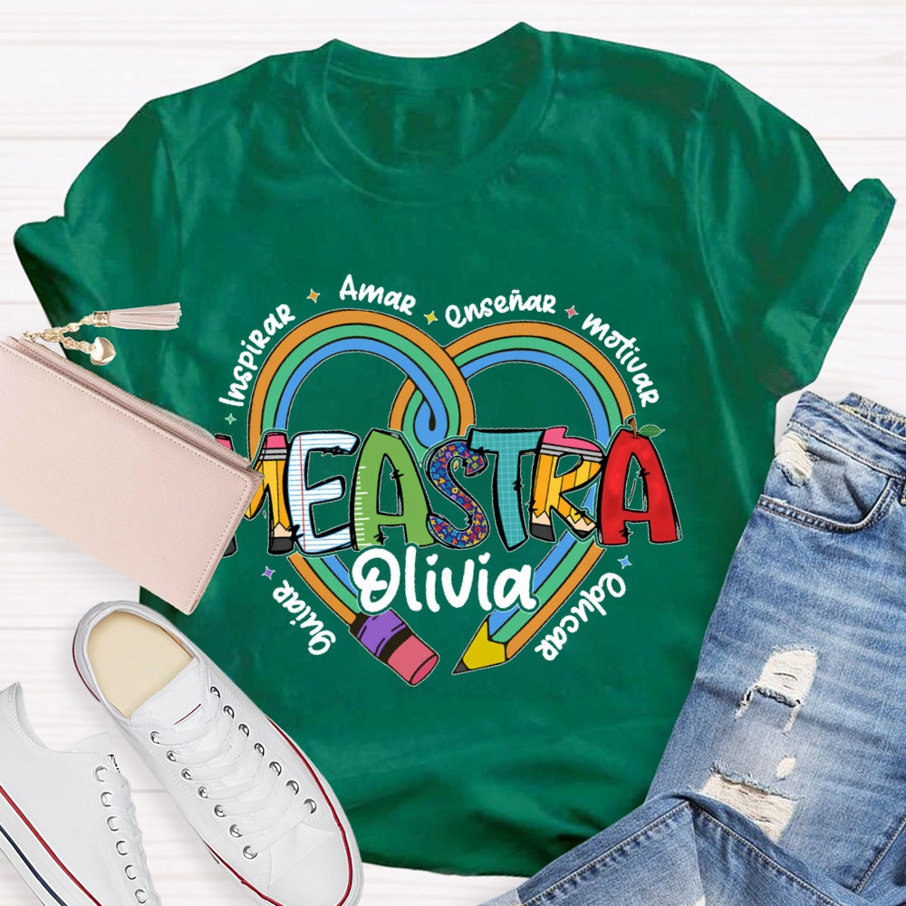 Personalized Name Amar Inspirar EnseñAr Motivar Educar Guiar Spanish Teacher T-shirt