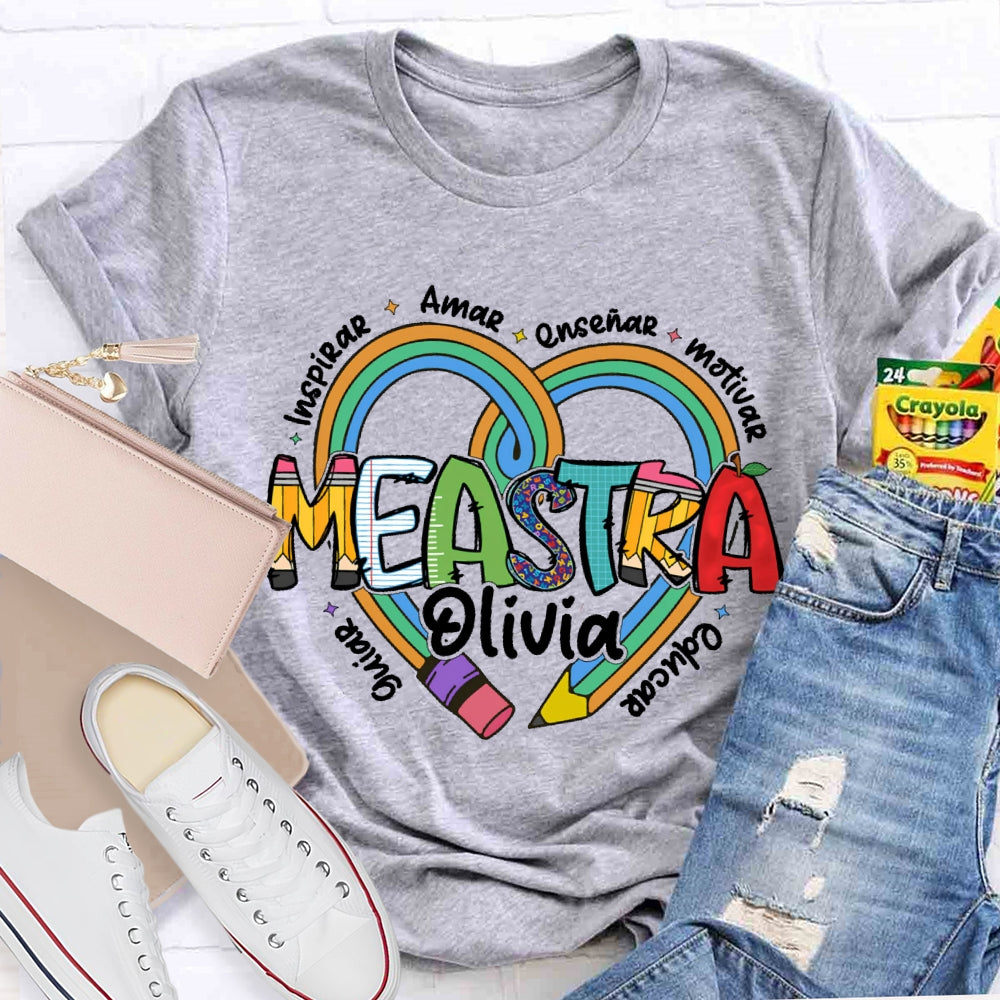 Personalized Name Amar Inspirar EnseñAr Motivar Educar Guiar Spanish Teacher T-shirt