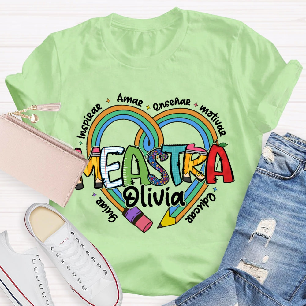 Personalized Name Amar Inspirar EnseñAr Motivar Educar Guiar Spanish Teacher T-shirt