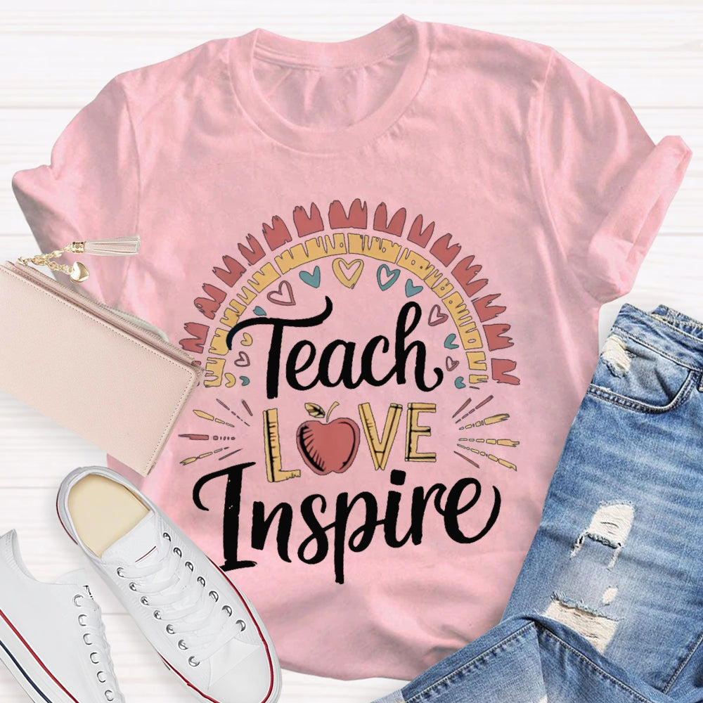 Teach Love Inspire Colorful Hearts And Apples T-shirt