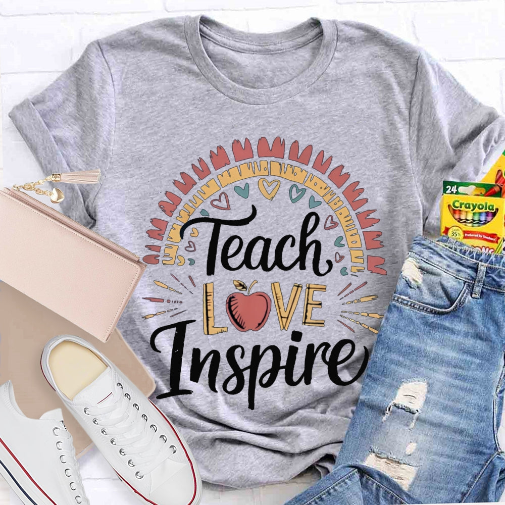 Teach Love Inspire Colorful Hearts And Apples T-shirt