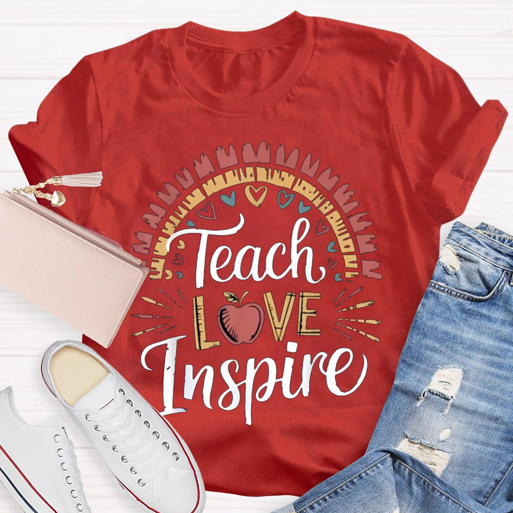 Teach Love Inspire Colorful Hearts And Apples T-shirt