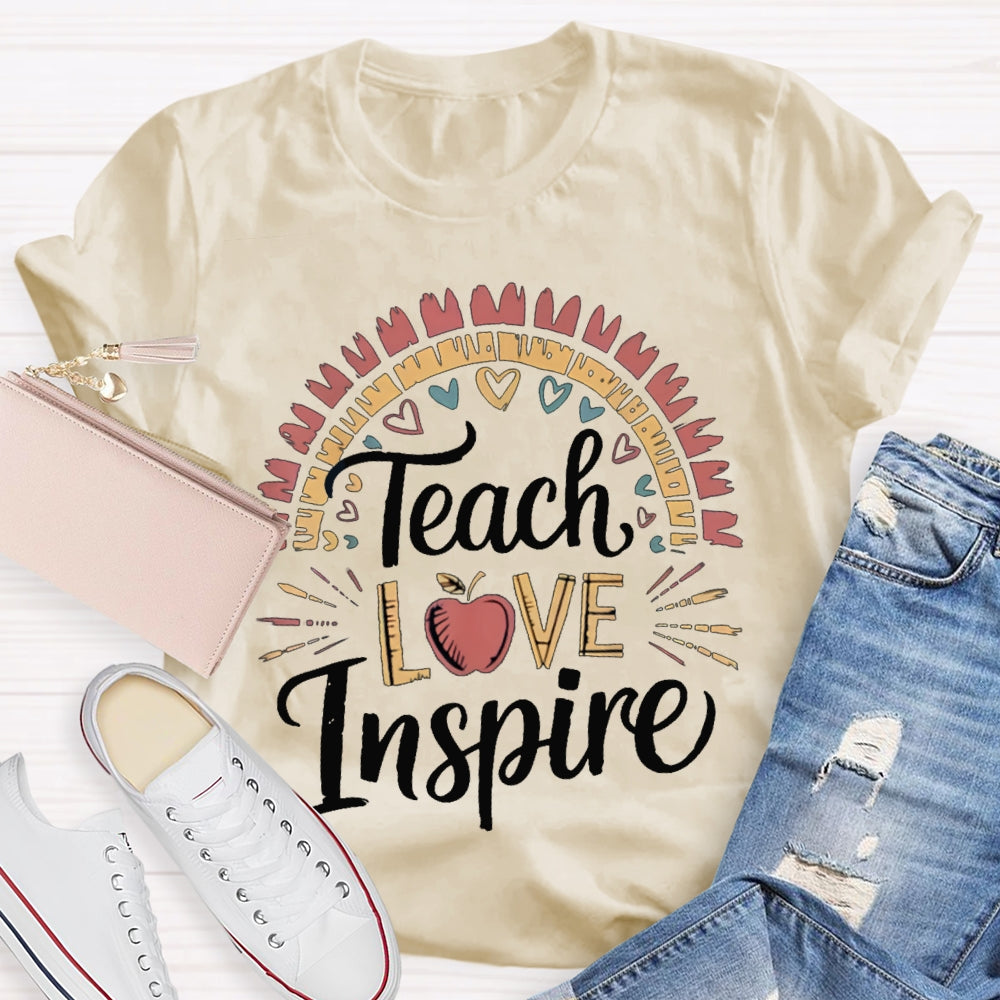 Teach Love Inspire Colorful Hearts And Apples T-shirt