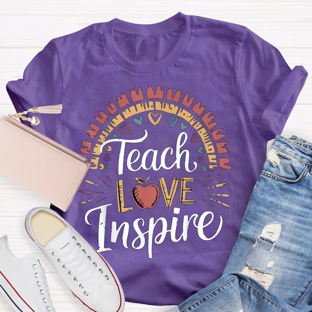 Teach Love Inspire Colorful Hearts And Apples T-shirt
