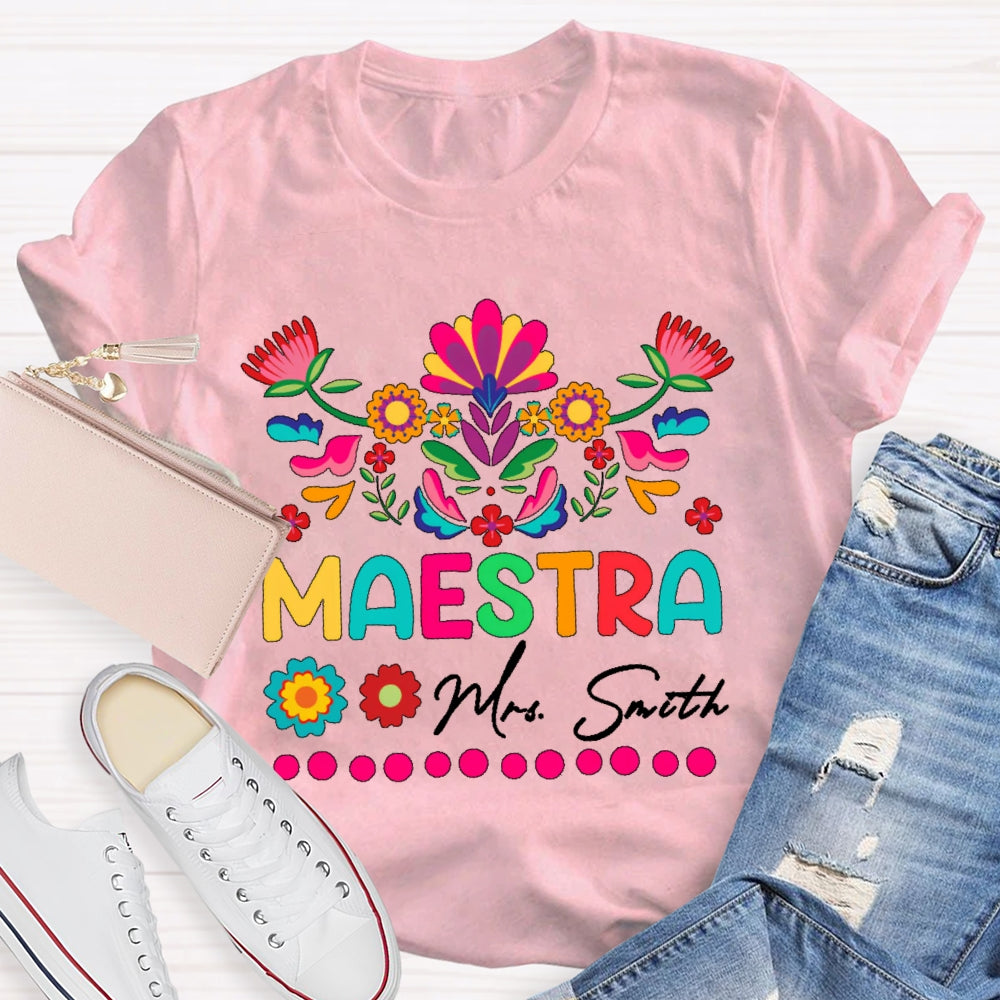 Personalized Name Maestra Flowers Printing T-shirt