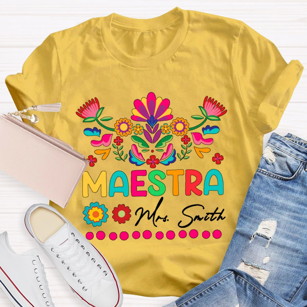 Personalized Name Maestra Flowers Printing T-shirt