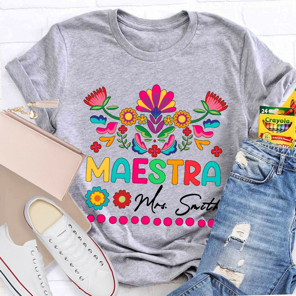 Personalized Name Maestra Flowers Printing T-shirt