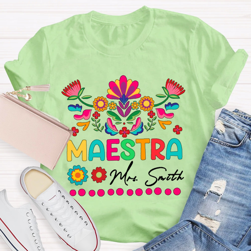 Personalized Name Maestra Flowers Printing T-shirt