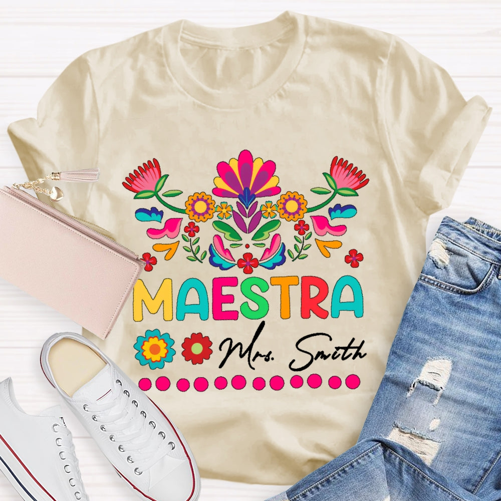 Personalized Name Maestra Flowers Printing T-shirt